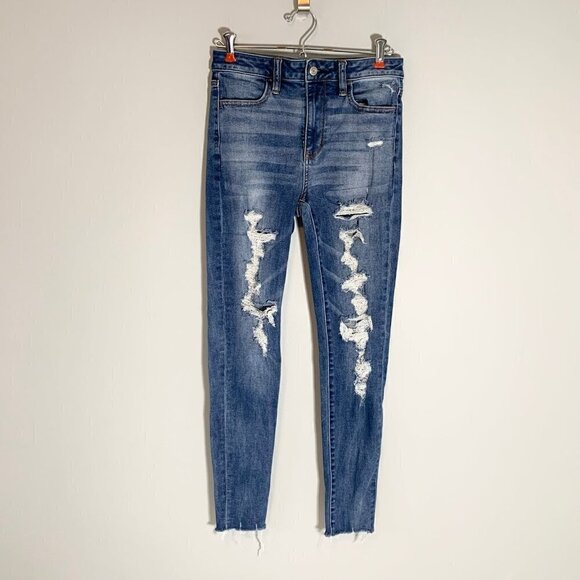 American Eagle next level stretch super high rise jegging distressed jeans - Picture 1 of 12